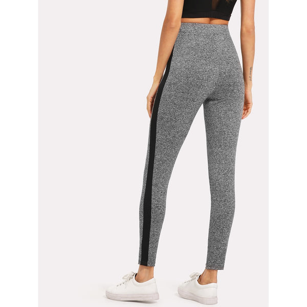Contrast Panel Marled Knit Leggings