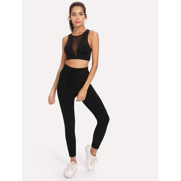 Contrast Panel Marled Knit Leggings