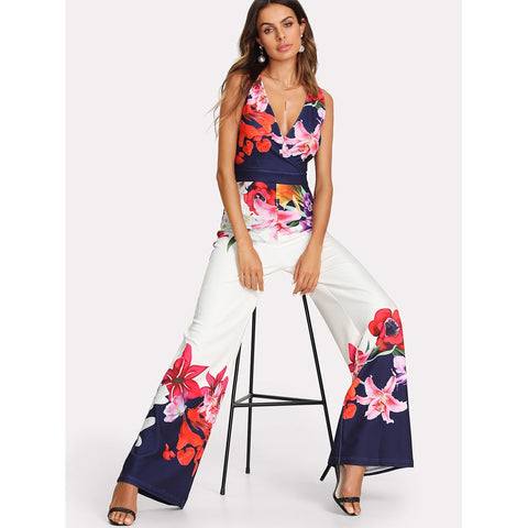 Flower Print Zip Back Sleeveless Jumpsuit
