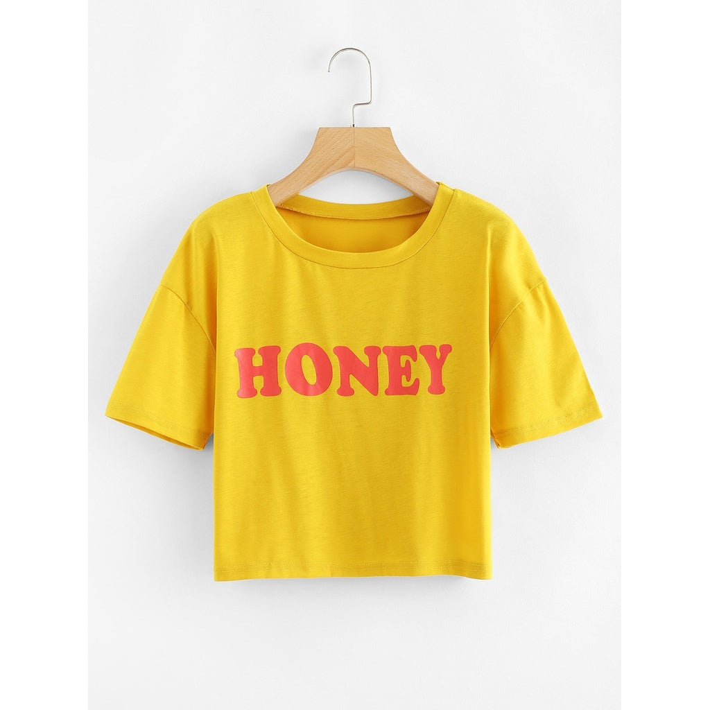 Letter Print Crop Tee