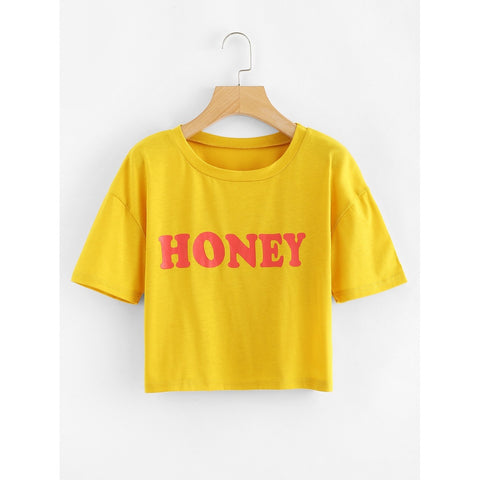 Letter Print Crop Tee