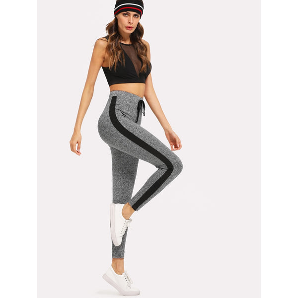 Contrast Panel Marled Knit Leggings